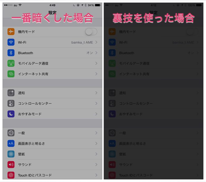 Iphoneの画面の明るさを一番暗いレベルより更にもう一段階暗くする裏技 あなたのスイッチを押すブログ