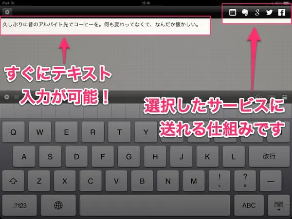 IPadから複数SNSへの投稿 Note  Share １