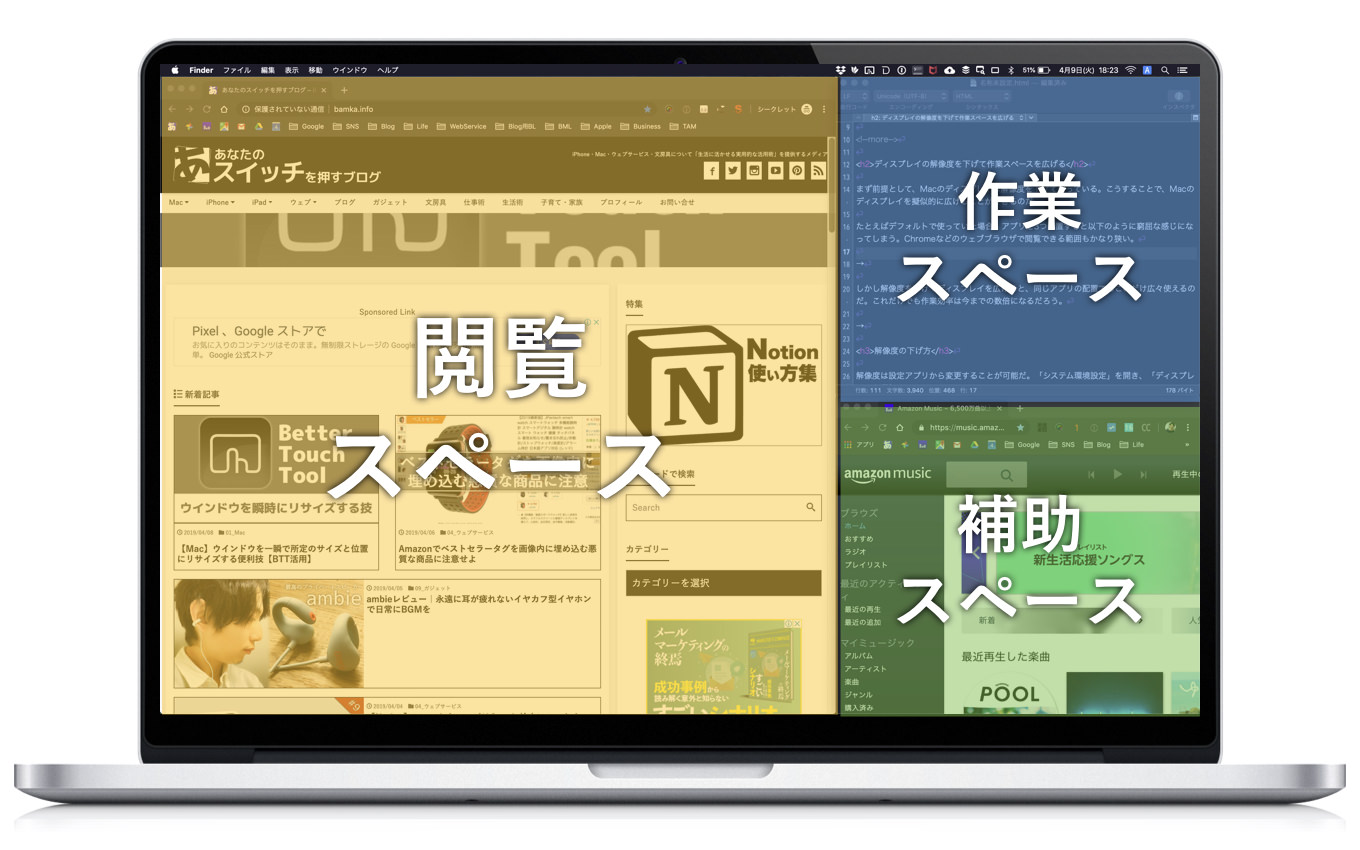 Mac歴10年 ディスプレイの効率的な使い方とアプリ毎の役割と配置まとめ あなたのスイッチを押すブログ